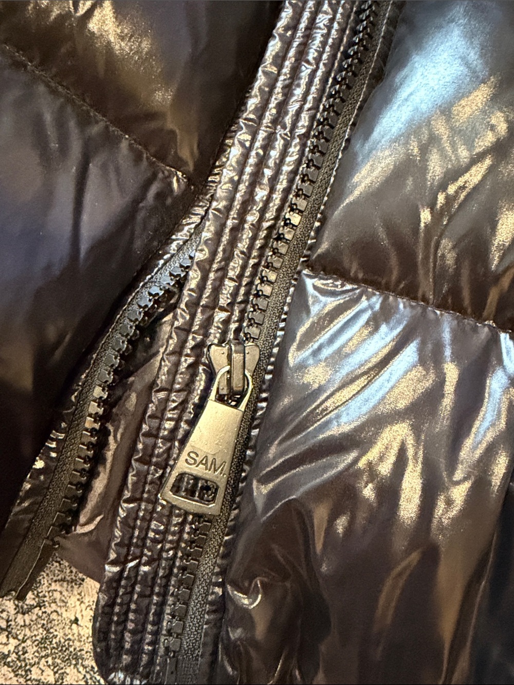 SAM. Shiny Black Puffer Jacket with High Collar size small - Picture 13 of 13